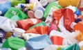 Plastic containers sorted for processing at a recycling facility in the US