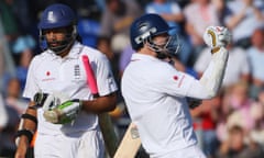 James Anderson celebrates securing the draw with Monty Panesar.