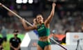 Nina Kennedy pumps her fist after a successful pole vault jump