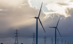 Wind turbines and electricity pylons