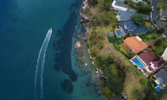 An aerial view of beachside mansions in Australia