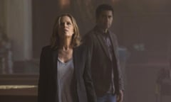 This photo provided by AMC shows, Kim Dickens, left, as Miranda and Cliff Curtis as Sean in a scene from "Fear the Walking Dead," season 1. The AMC panels for "The Walking Dead and "Fear the Walking Dead" are scheduled for Friday, July 10, 2015, during the 2015 Comic-Con International at the San Diego Convention Center. (Justin Lubin/AMC via AP)