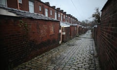 A general view down a classic northern back alley in Oldham