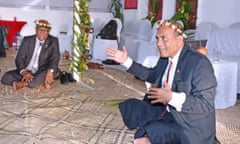 Sitiveni Rabuka (left), the Prime Minister of Fiji visits the president of Kiribati Taneti Maamau on 22 January 2023.