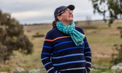 Landcare Facilitator and long-time volunteer Lyn Heenan on the rocky rise above the wetlands on her property in Stoneleigh, Victoria