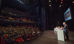Jeremy Corbyn speaking at a leadership campaign rally at the Lowry theatre in Salford on Saturday.