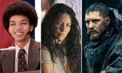 Composite image showing (from left) Justice Smith in The Get Down, Evangeline Lily in Lost, and Tom Hardy in Taboo