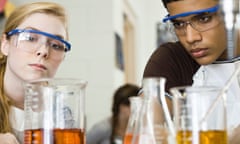 Students conducting experiment in chemistry class