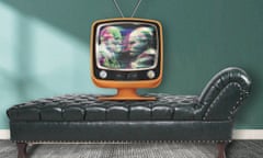 Art Nouveau sofa with a retro TV set composite