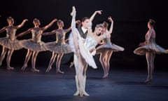 Alina Cojocaru, centre, with Grant Rae and Jane Haworth in ENB’s The Sleeping Beauty.