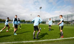 Manchester City’s Under-18s train at the club’s Etihad Campus ahead of their FA Youth Cup final second leg against Chelsea . The first leg ended 1-1