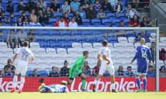 Pablo Hernández scores the second goal for Leeds United in the Championship match against Cardiff City.