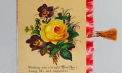 Shield your eyes … aniline fringed chromolithographed 19th-century New Year card.