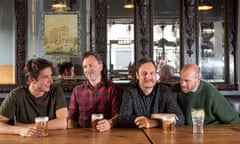 “Led By Donkeys” activists left to right; James Sadri, Oliver Knowles, Will Rose and Ben Stewart in the Birdcage pub, north London.