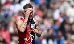 Jimmy Webster of St Kilda during the match against North Melbourne in which he bumped Jy Simpkin