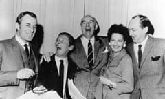 The Round the Horne: cast: (l-r) Hugh Paddick, Kenneth Williams, Kenneth Horne, Betty Marsden and Douglas Smith.