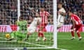 Dani Carvajal slides in to score the winner against Almería at the Bernabeu