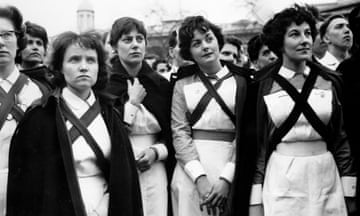 Nurses listen to speeches in Trafalgar Square.