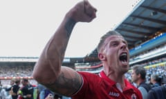 Toby Alderweireld celebrates his goal that gave Royal Antwerp the Belgian championship.