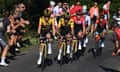 Jonas Vingegaard and Primoz Roglic lead Sepp Kuss up the day’s final climb