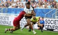 Waisea Nayacalevu scores Fiji’s first try against Georgia.