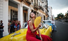 Fanning the controversy: Gisele poses before Chanel at the Paseo del Prado street in Havana.