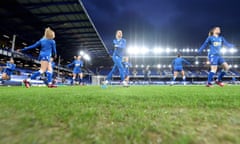 Nathalie Björn warms up before Everton’s game against Liverpool at Goodison Park last season.