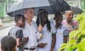 Colombian president Juan Manuel Santos poses with children before a religious ceremony with victims of violence in Bojayá, Colombia, 9 October 2016.