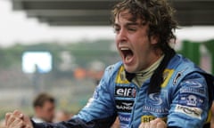 Fernando Alonso celebrates after clinching his first F1 world title in Brazil in 2005