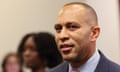 Hakeem Jeffries walks to a democratic caucus meeting to nominate a House speaker candidate in Washington DC on 10 October.