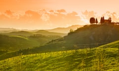 Landscape near Montaione at sunset, Tuscany, Italy<br>Tuscan Landscape near the city of Montaione at sunset. A farm on the hill.See also