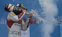 Daniel Abt enjoys a happier moment celebrating victory at the Formula E Mexico City race in March 2018.