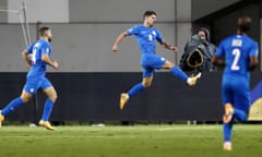 Manor Solomon of Israel celebrates after scoring the winner.