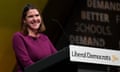 The Liberal Democrat leader, Jo Swinson, at the party conference in Bournemouth.