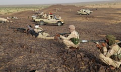 Tuareg fighters armed with weapons in Mali, west Africa.