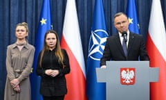 Polish President Andrzej Duda gives a statement in Warsaw<br>epa11069561 President of Poland Andrzej Duda (R), Mariusz Kaminski's wife Barbara Kaminska (C) and Maciej Wasik's wife Roma Wasik (L) during a statement at the Presidential Palace in Warsaw, Poland, 11 January 2024. The president announced that he had initiated pardon proceedings against Mariusz Kaminski and Maciej Wasik. The former head of the CBA and former interior minister and his former deputy in December 2023 were sentenced to two years in prison for abuse of power when they led an anti-corruption office in 2007. EPA/Radek Pietruszka POLAND OUT