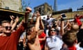 England fans from Croydon to Moscow celebrate their team's 6–1 victory over Panama sending them through to the last 16 of the World Cup