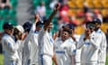 Ravichandran Ashwin celebrates his five-wicket haul after bowling Ben Foakes.