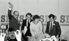 Roy Jenkins, Dr David Owen, Shirley Williams and Bill Rodgers after the breakfast-time launch of the new Social Democratic Party in 1981.