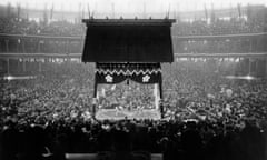 Sumo wrestling in Tokyo’s Kokugikan hall in May 1935