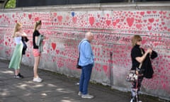 The Covid memorial wall on the Thames embankment in London.