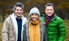 Autumnwatch presenters Martin Hughes-Games (L), Michaela Strachan and Chris Packham