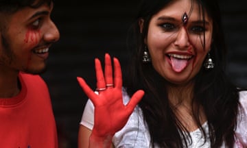 Women take to the streets in Lalitpur, near Kathmandu, Nepal, to protest against a tax on menstrual products.