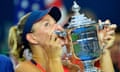 Angelique Kerber kisses the trophy after winning 6-3, 4-6, 6-4 against Karolina Pliskova .