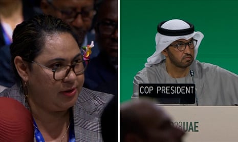 'Litany of loopholes': Samoa delegate challenges Cop28 president on climate pact – video