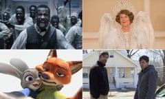 Composite of the films Birth of a Nation, Florence Foster Jenkins, manchester by the Sea and Zootopia