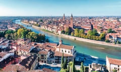 A view from Castel San Pietro of Verona and Sant’Anastasia church, Veneto, Italy.