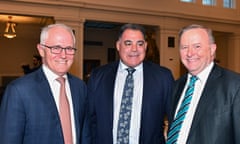 Former prime minister Malcolm Turnbull, Australian Rugby League coach Mal Meninga and Leader of the Opposition Anthony Albanese at the 20th anniversary of the republic referendum dinner at Old Parliament House in Canberra, Tuesday, November 26, 2019. (AAP Image/Mick Tsikas) NO ARCHIVING