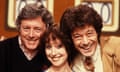 Lionel Blair, right, on the game show Give Us A Clue, with the show’s host, Michael Aspel, and Una Stubbs, a fellow team captain.
