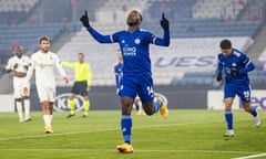 Kelechi Iheanacho celebrates after scoring against Braga